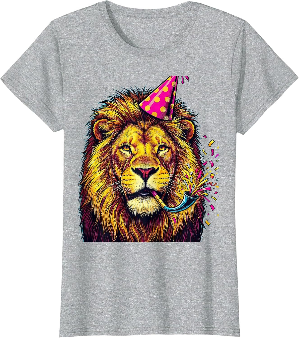 Party Animal Lion Celebration Graphic Tee T-Shirt - Heather Grey