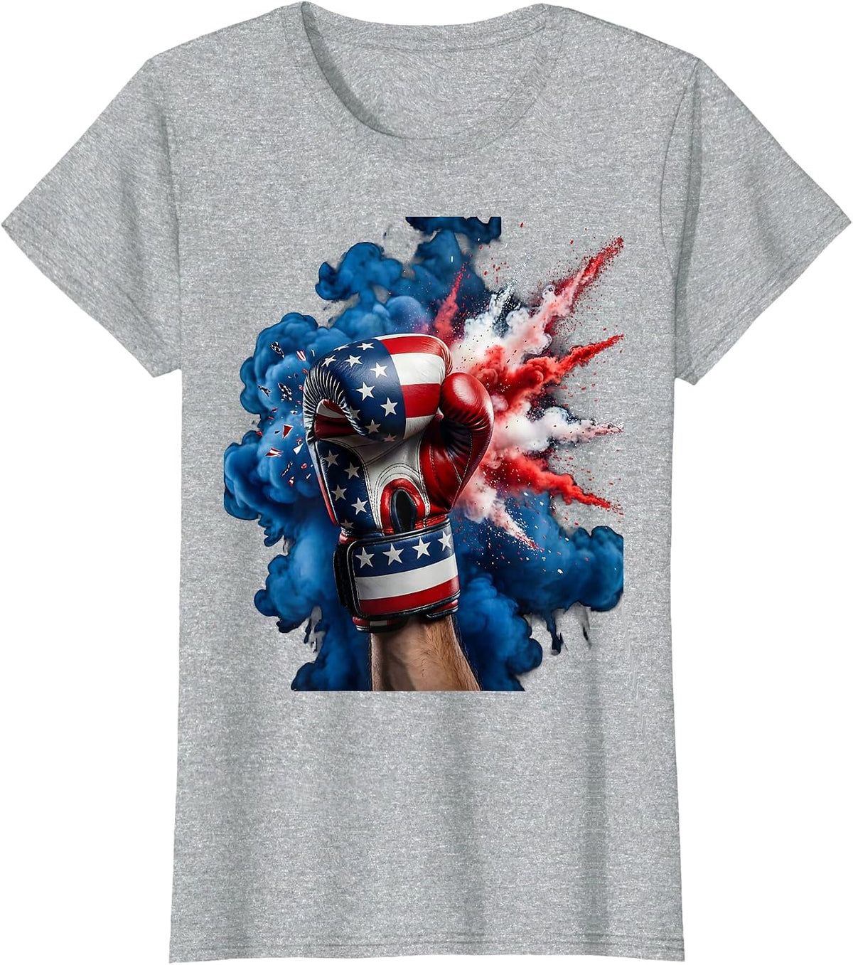 American Flag Boxing Glove Patriotic Graphic T-Shirt - Heather Grey