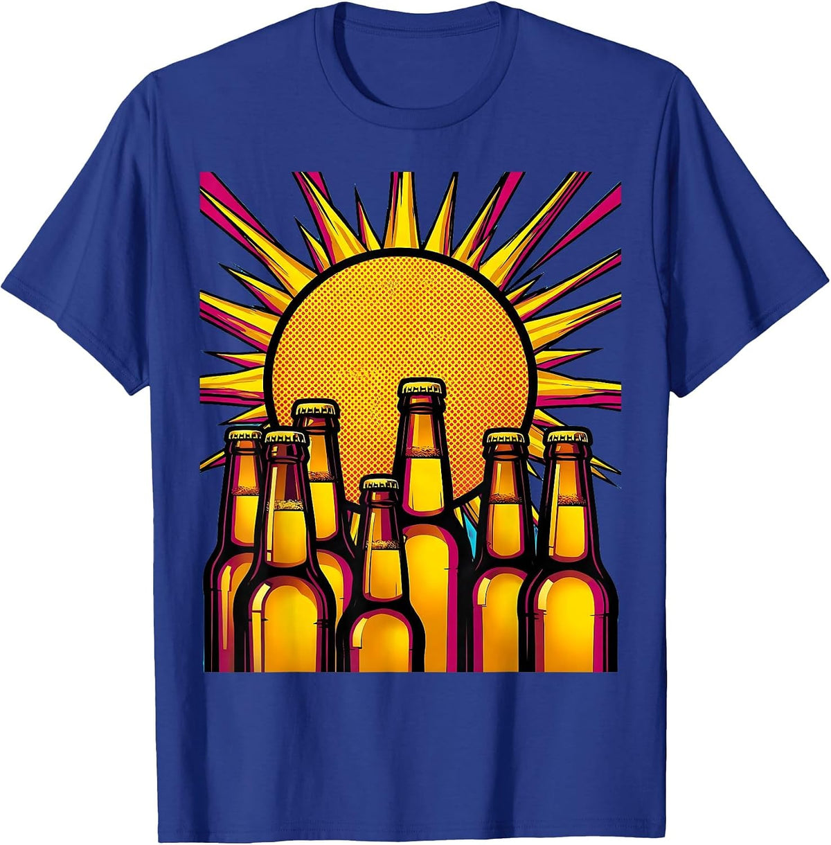 Sunset Beer Bottles Graphic Tee T-Shirt - Royal Blue