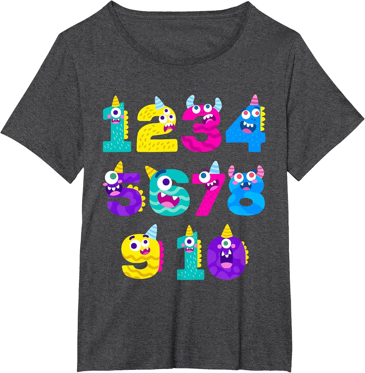 Funny Math Monster Numbers Learning Tee | School Education T-Shirt - Dark Heather Grey