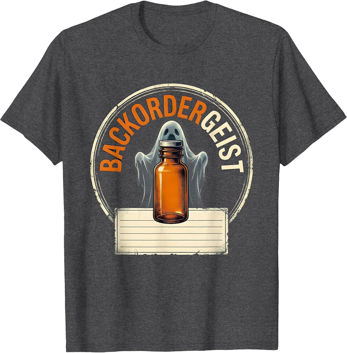 Backordergeist Vintage Halloween Pharmacy Staff Pharmacist T-Shirt - Dark Heather Grey