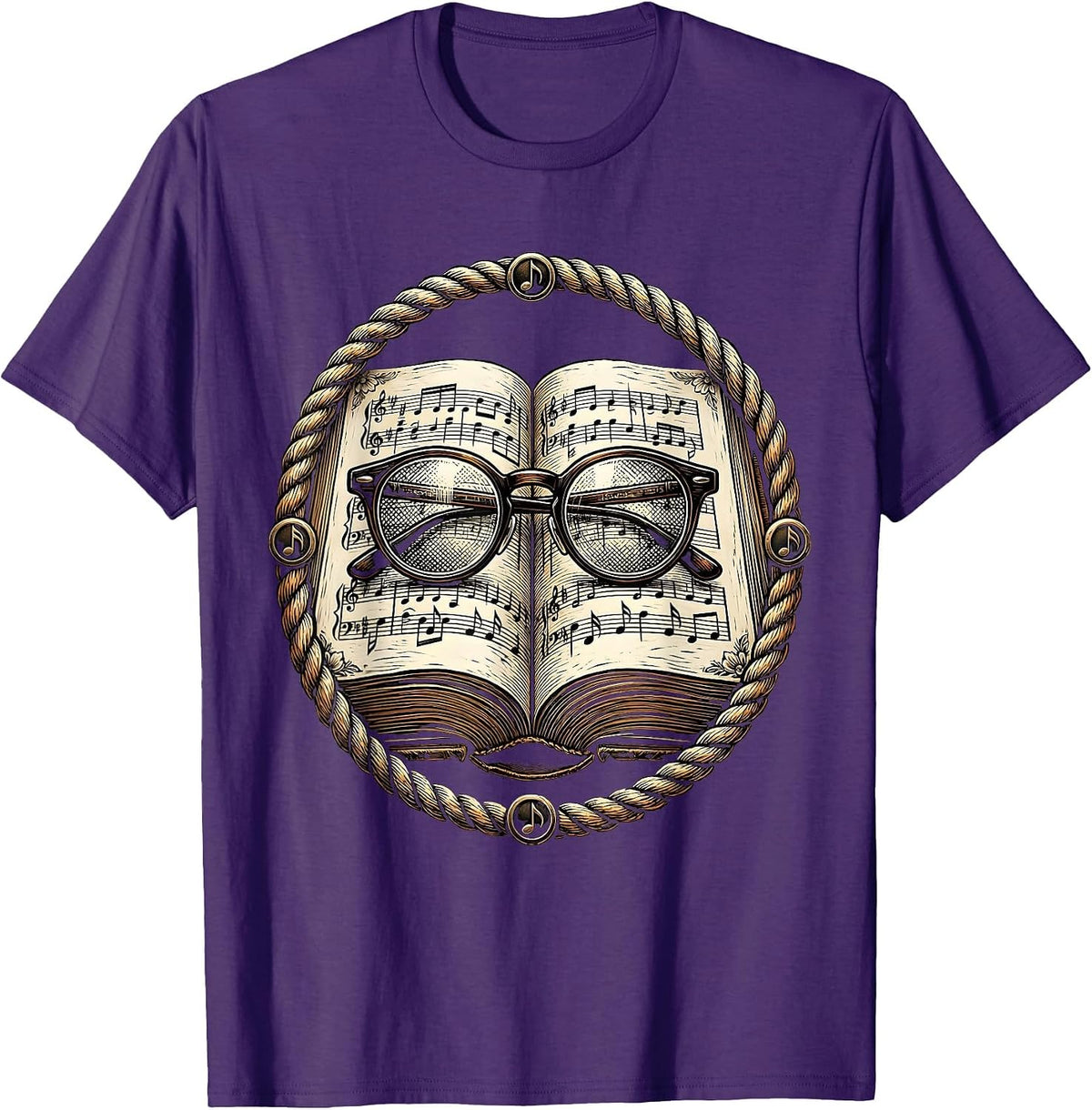 Music Teacher Glasses Songbook Illustration T-Shirt - Purple