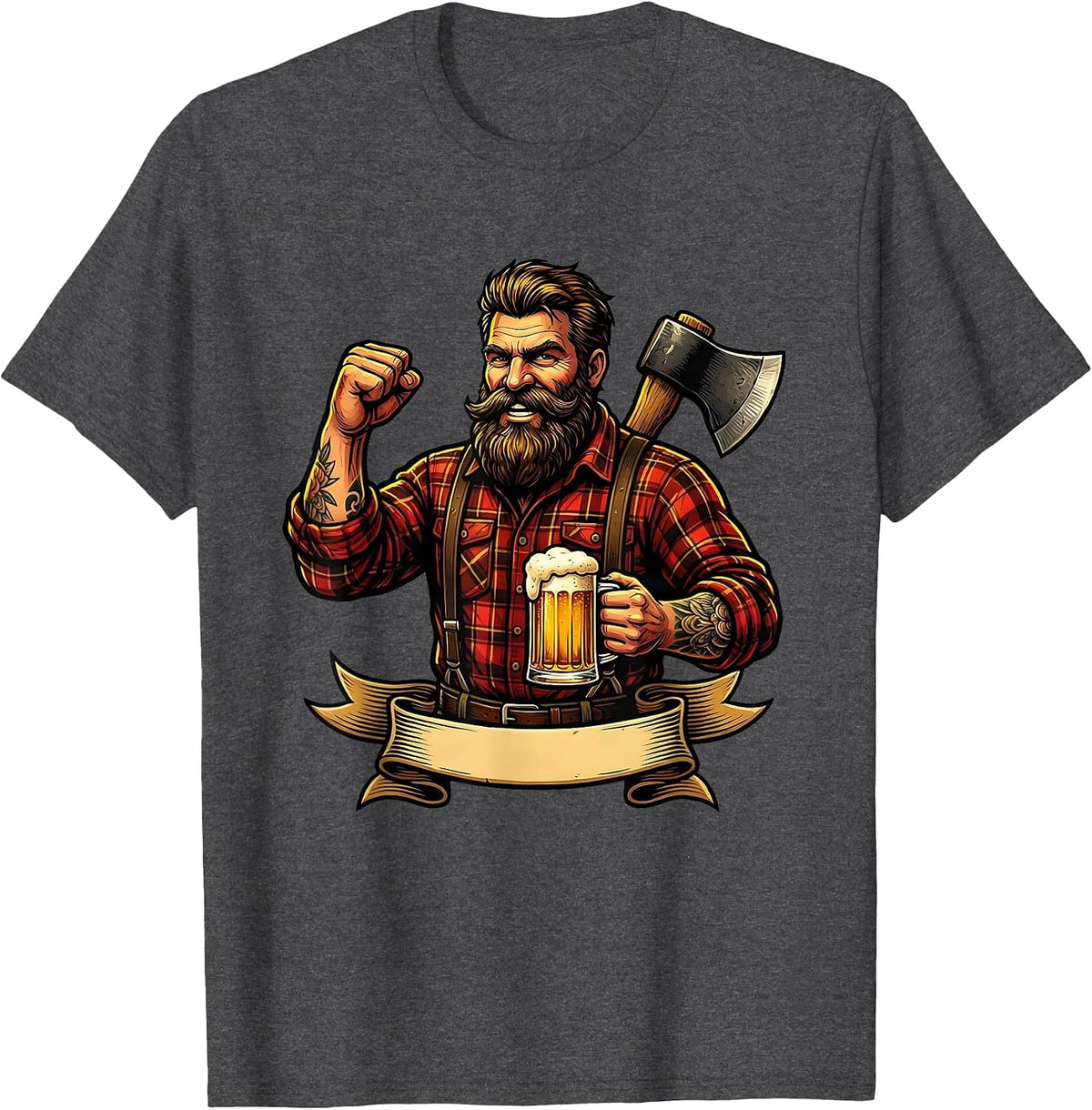 Lumberjack Beer Toast Graphic Tee T-Shirt - Dark Heather Grey