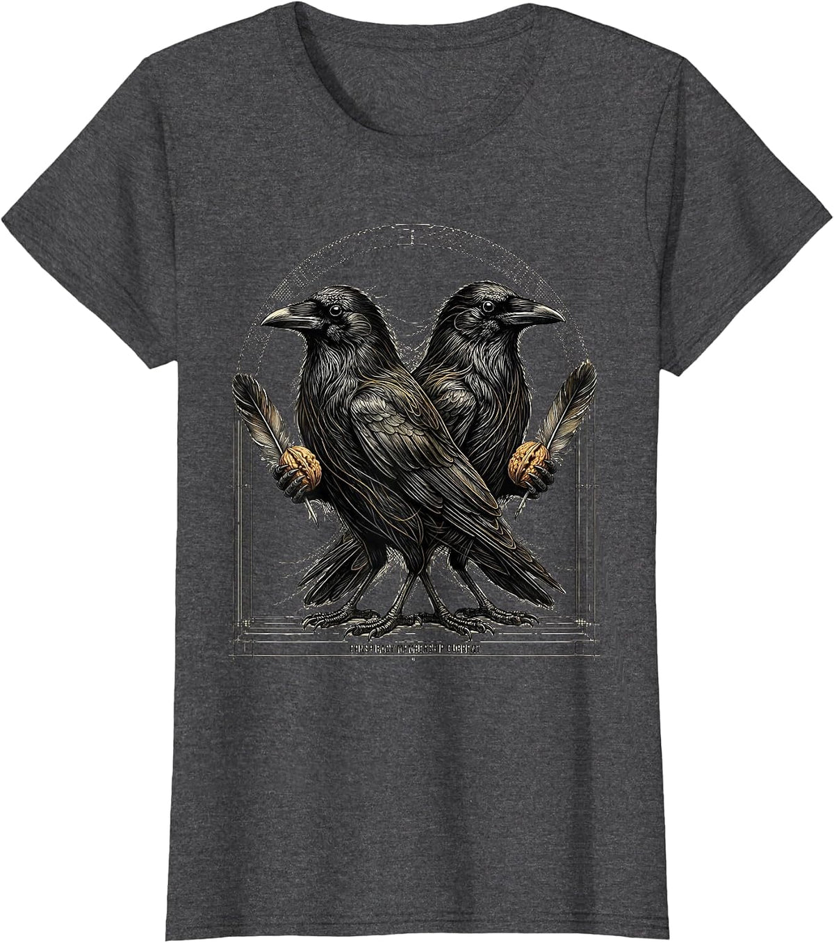 Women's Conspiracy Membership Current Dark Humor Crow Lover T-Shirt - Dark Heather Grey