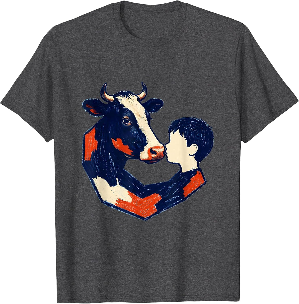 Cow Boy Profile Naive Kidcore Farm-Lover Humor T-Shirt - Dark Heather Grey