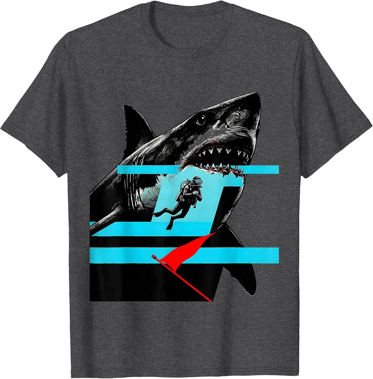 Shark Silhouette Tanked Diver Humor Scuba Diving Gift T-Shirt - Dark Heather Grey