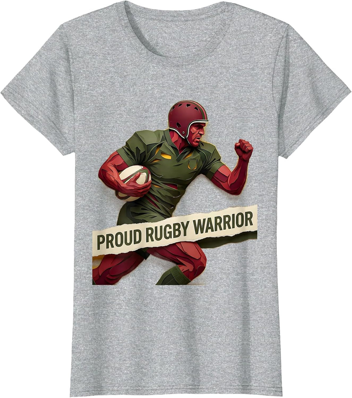 Proud Rugby Warrior Bold Graphic Design T-Shirt - Heather Grey