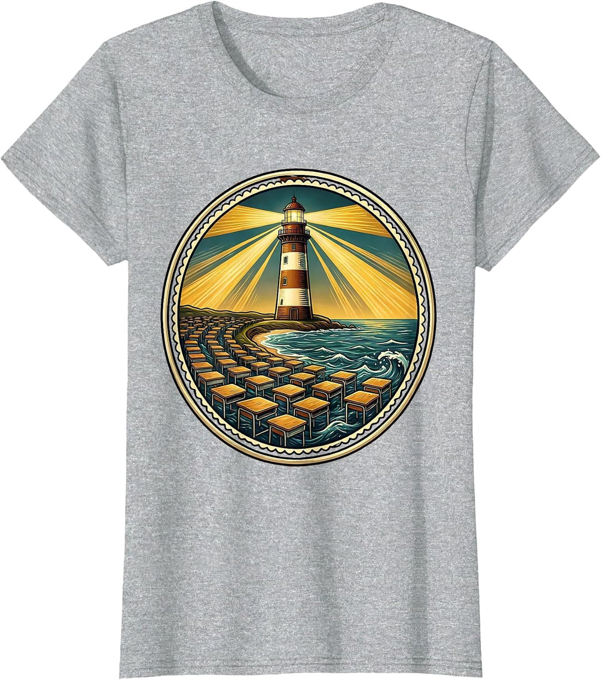 Paraprofessional Lighthouse Beam Over Desks Graphic T-Shirt - Heather Grey