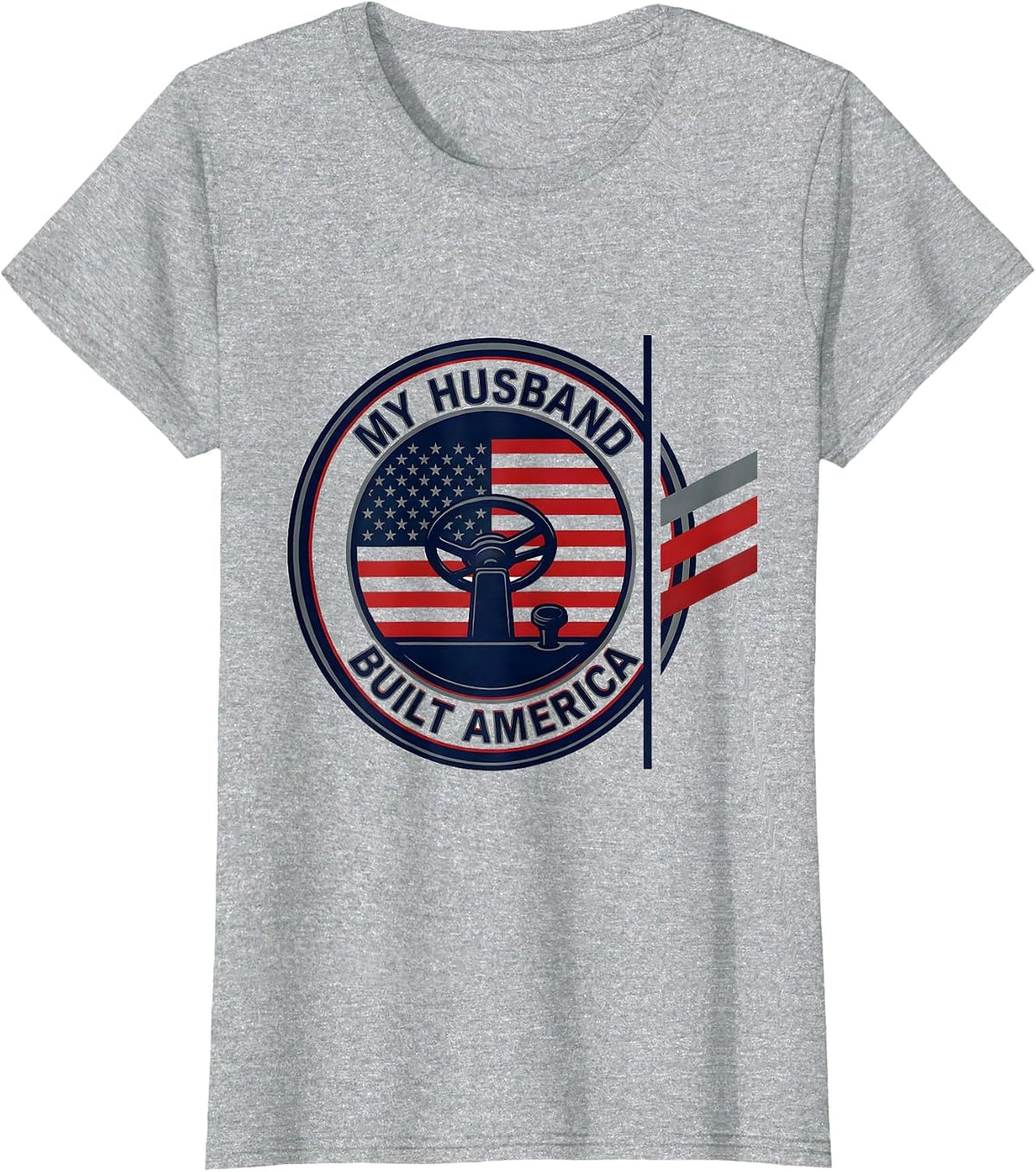 My Husband Built America Distressed Blue Collar Labor Day T-Shirt - Heather Grey