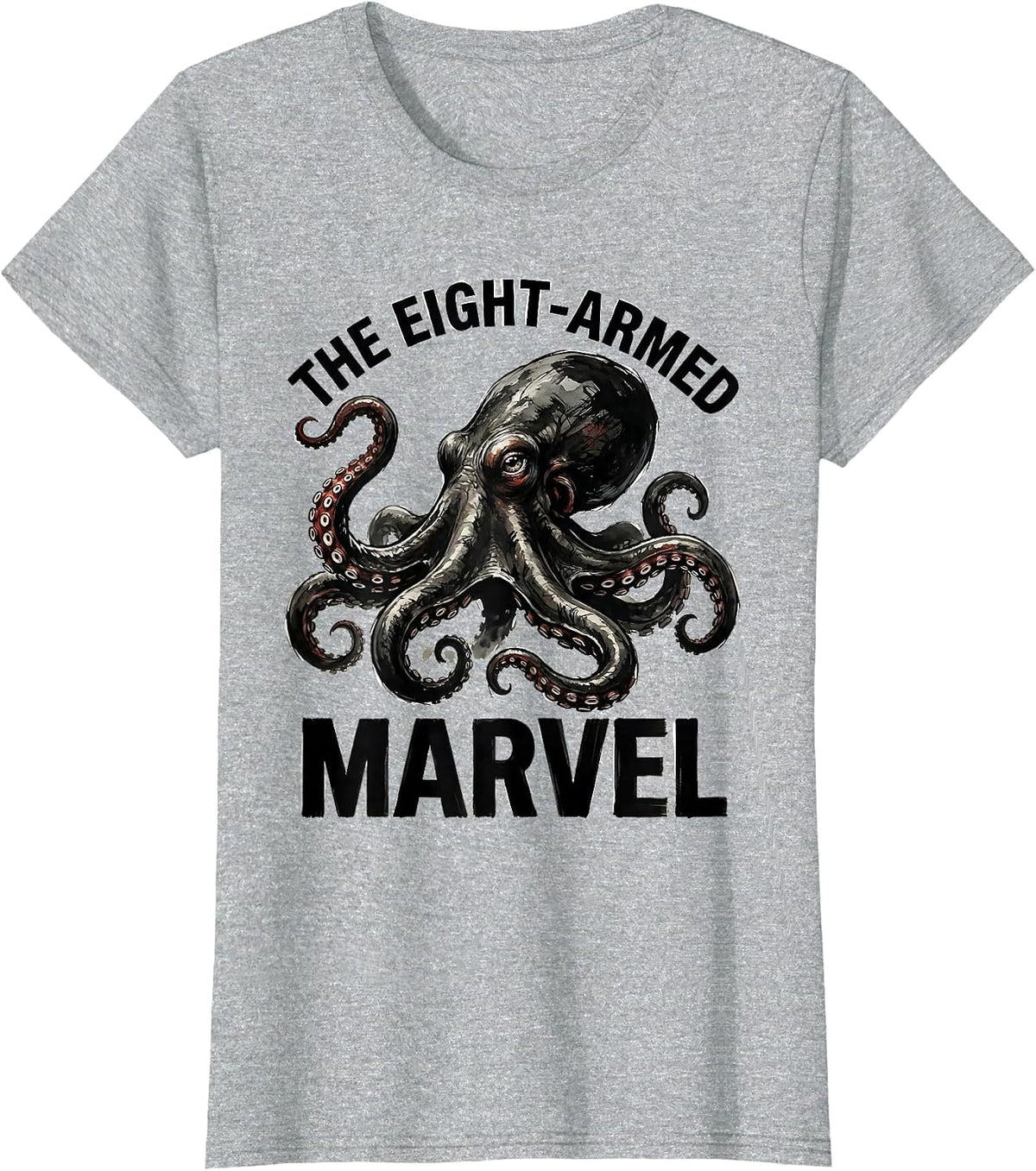 Women's The Eight-Armed Marvel Ink Brush Octopus Lover Ocean Sea T-Shirt - Heather Grey