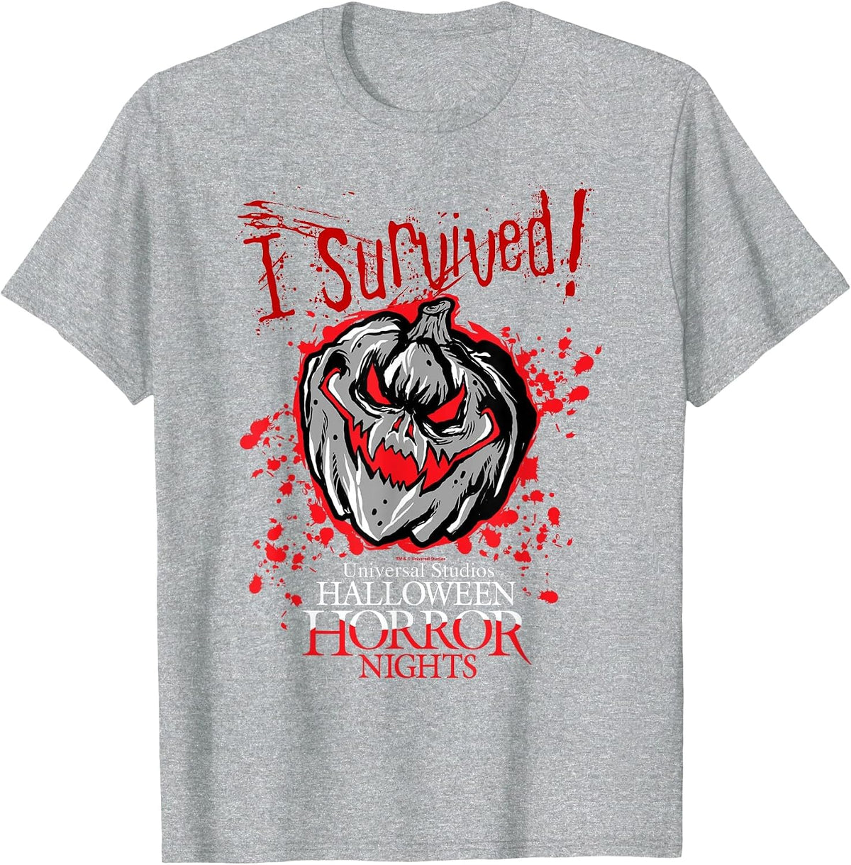 Halloween Horror Nights I Survived HHN Bloody Pumpkin T-Shirt - Heather Grey