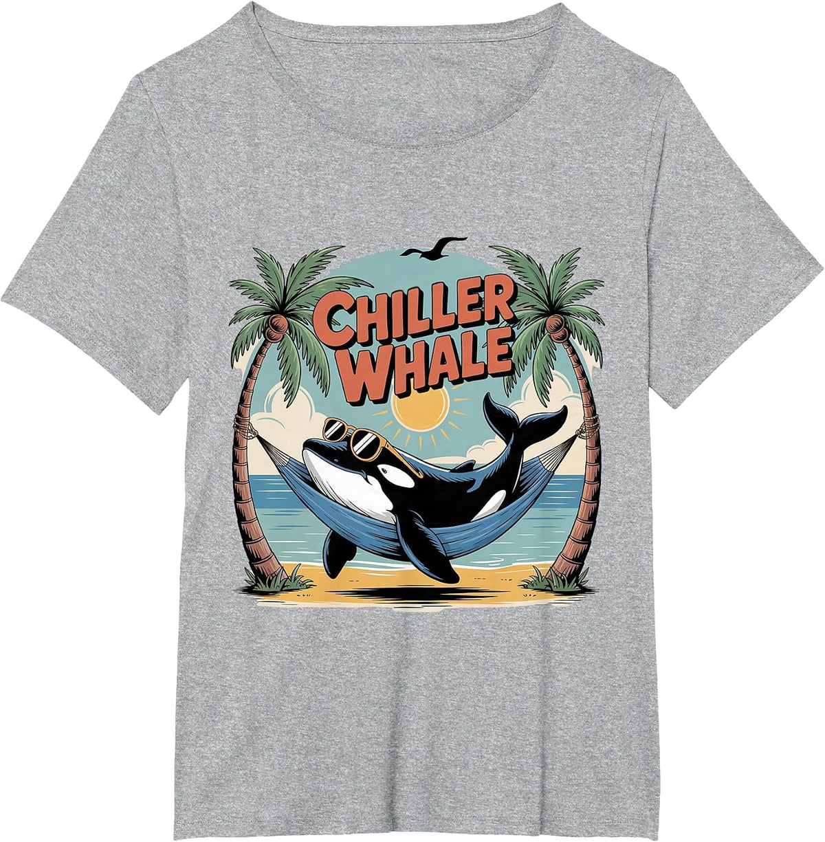 Chiller Whale Orca in Sunglasses in Hammock Beach Pun Funny T-Shirt - Heather Grey