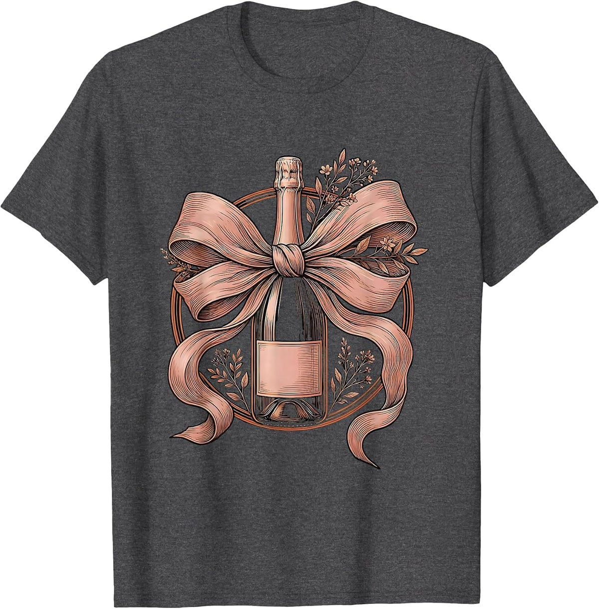 Gigi Champagne Bottle Bow Graphic Tee T-Shirt - Dark Heather Grey