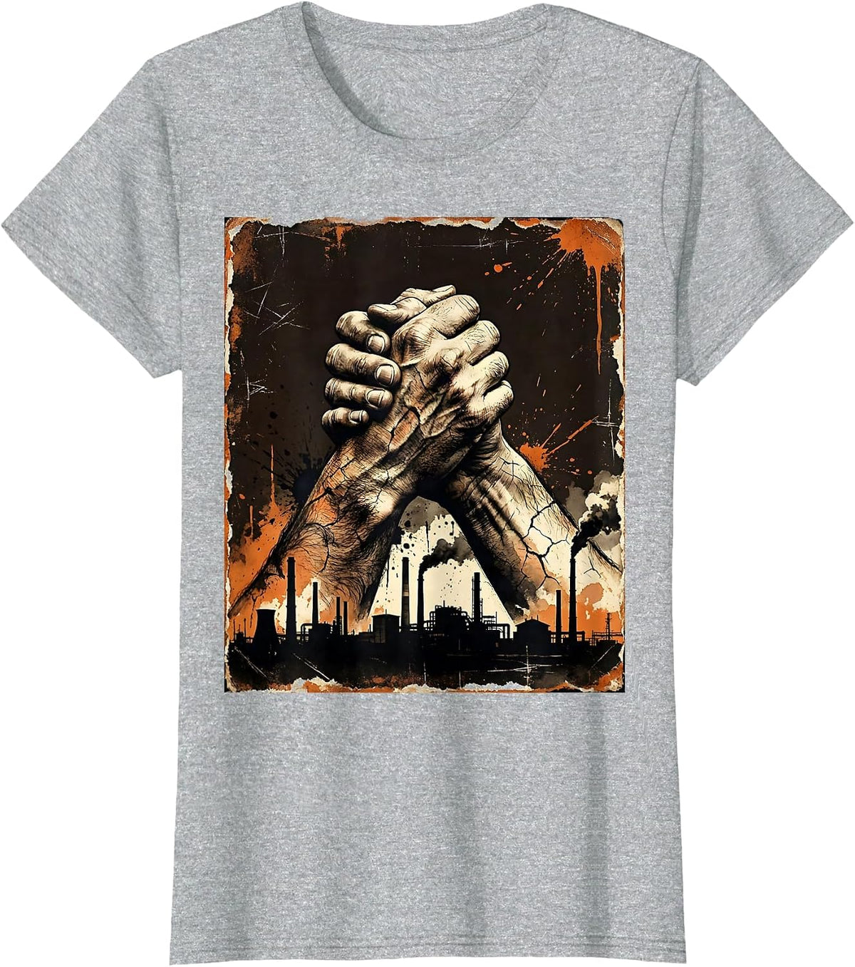 Equal Rights Labor Day Factory Handshake Design T-Shirt - Heather Grey