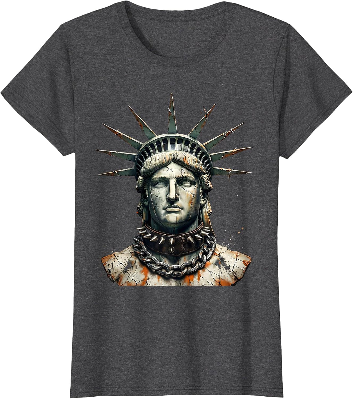 Women's Y2K Liberty Spikes Punk Rock Graphic Tee T-Shirt - Dark Heather Grey