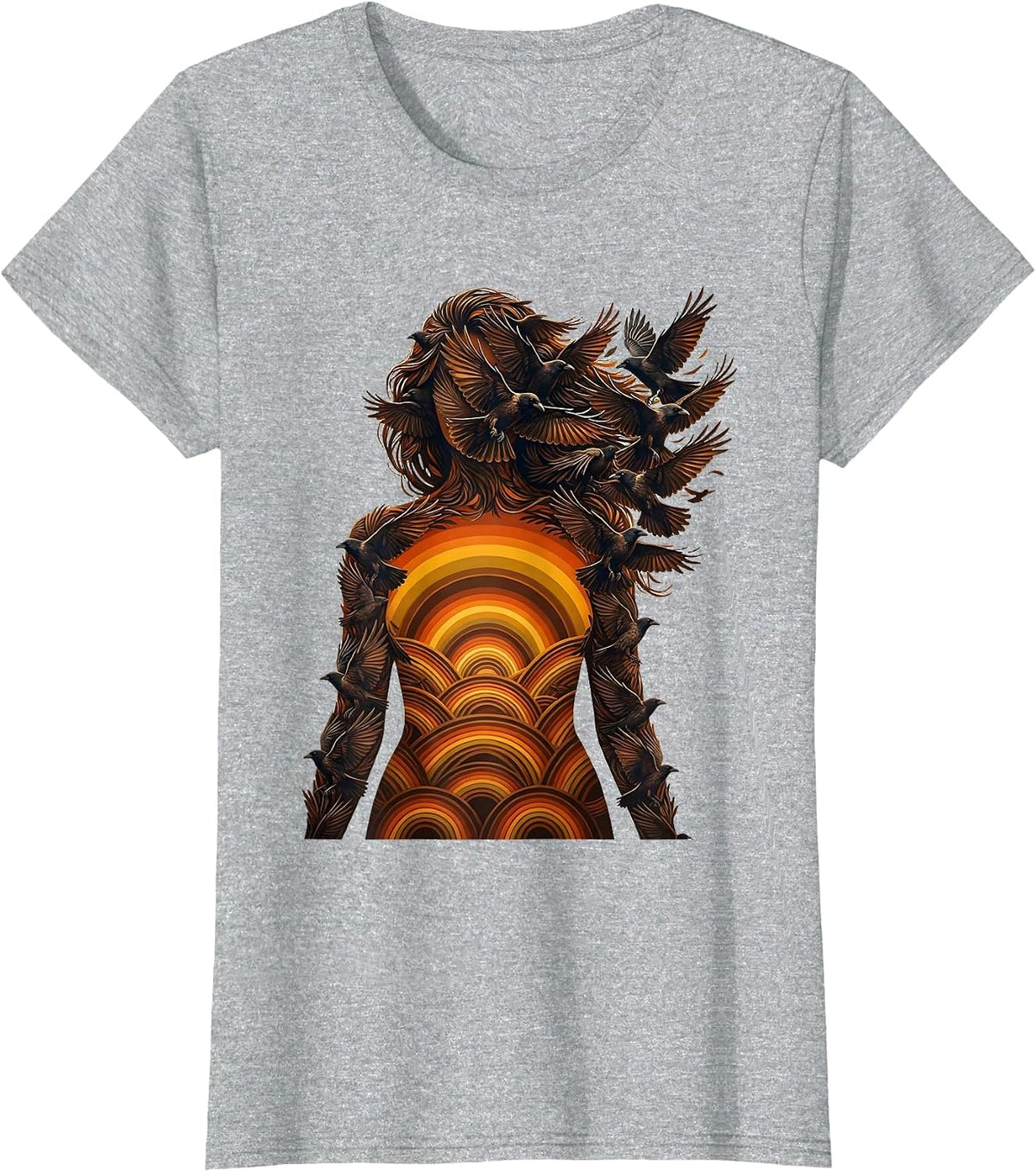 Crow Silhouette Nature Wildlife Art Design T-Shirt - Heather Grey
