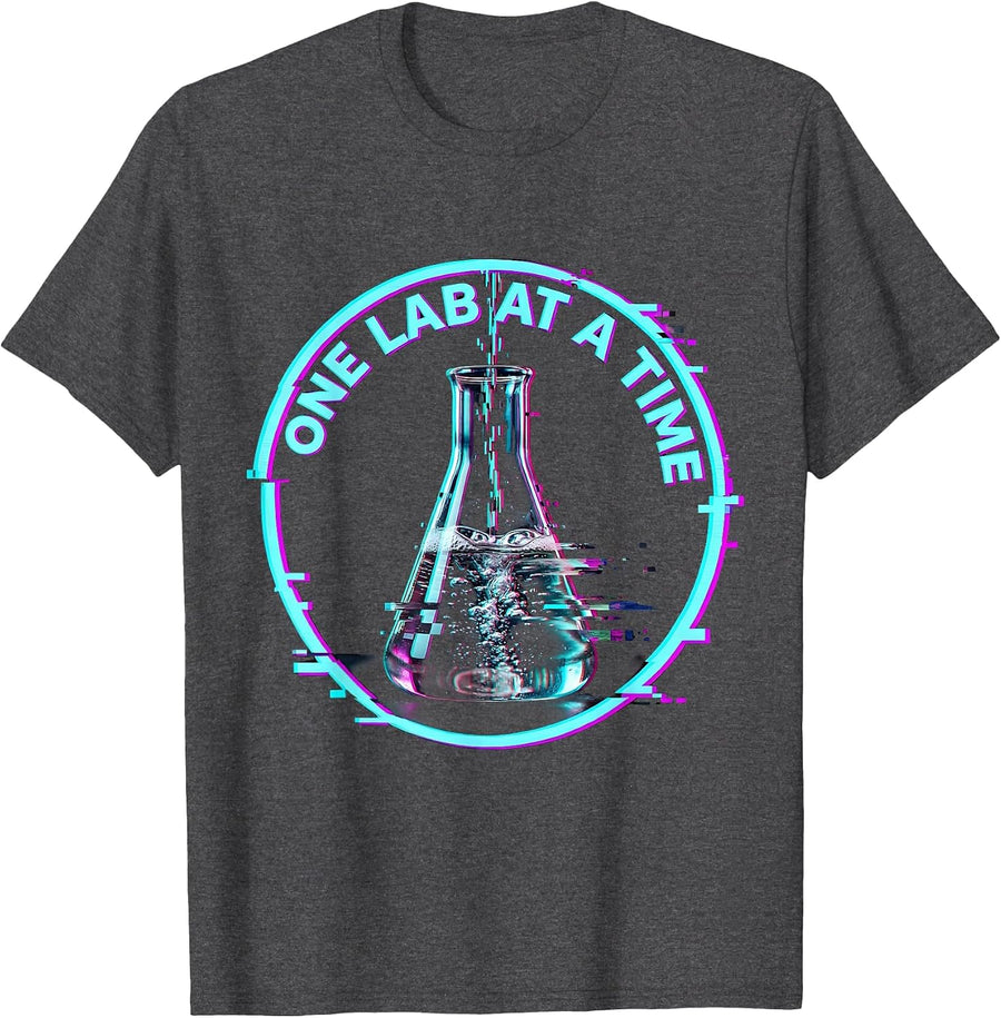 Men's One Lab at a Time Back to School Science Teacher T-Shirt - Dark Heather Grey