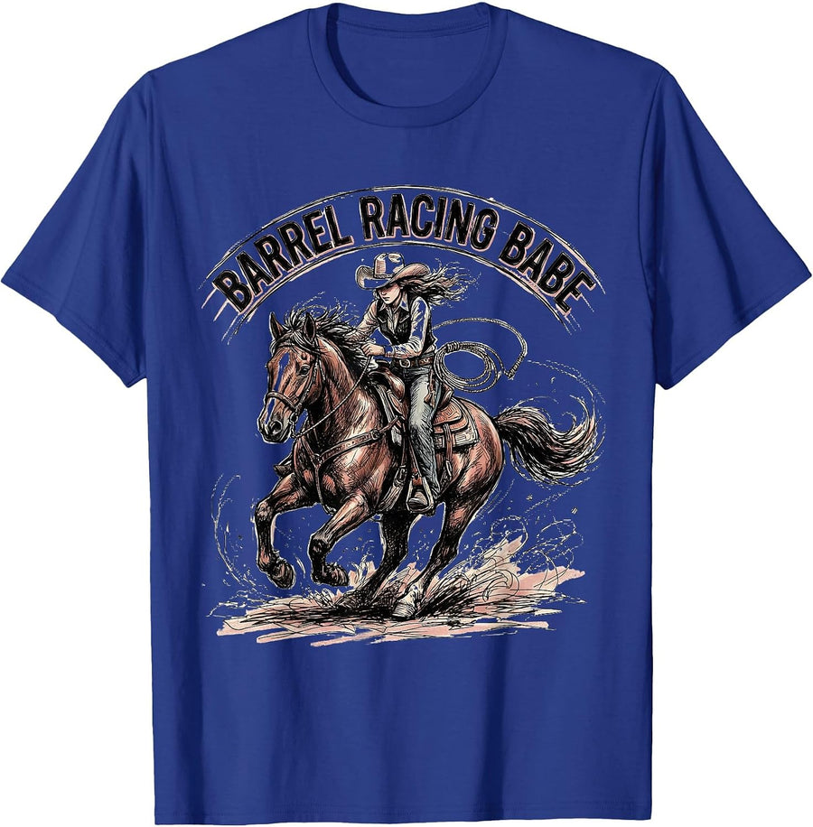 Barrel Racing Babe Western Rodeo Design T-Shirt - Royal Blue