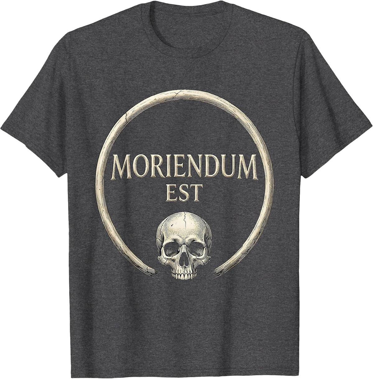 MORIENDUM EST Stoic Philosophy Memento Mori Quote T-Shirt - Dark Heather Grey