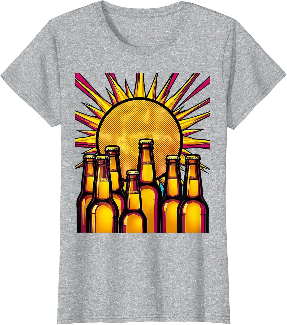 Sunset Beer Bottles Graphic Tee T-Shirt - Heather Grey