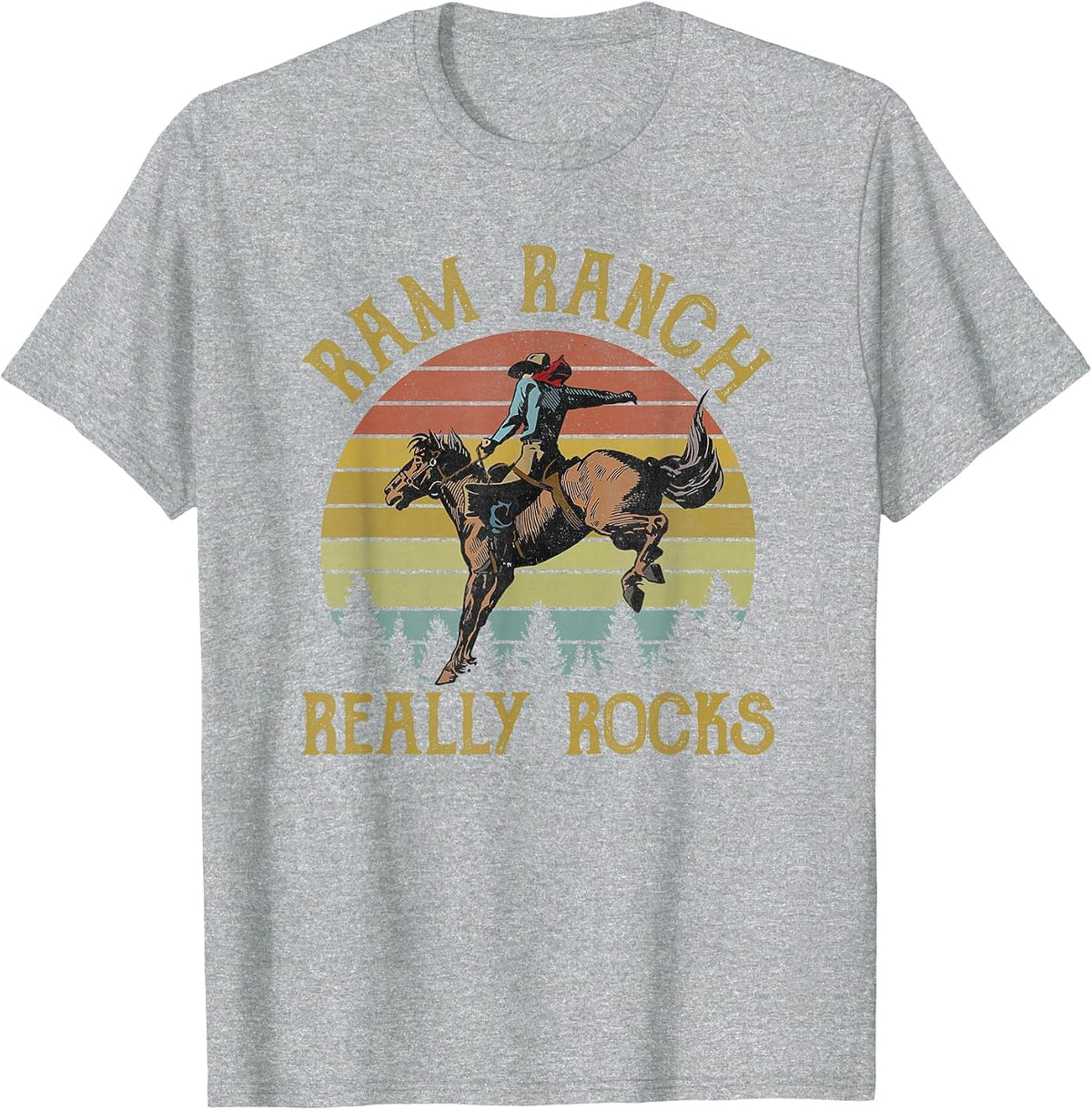 Ram Ranch Really Rocks Cowboy Riding Horse Western Country T-Shirt - Heather Grey