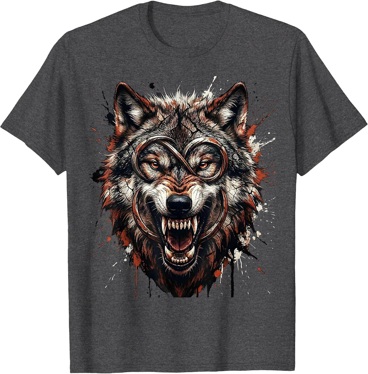 Men's Fierce Wolf Head Rugby Stripes Graphic T-Shirt - Dark Heather Grey