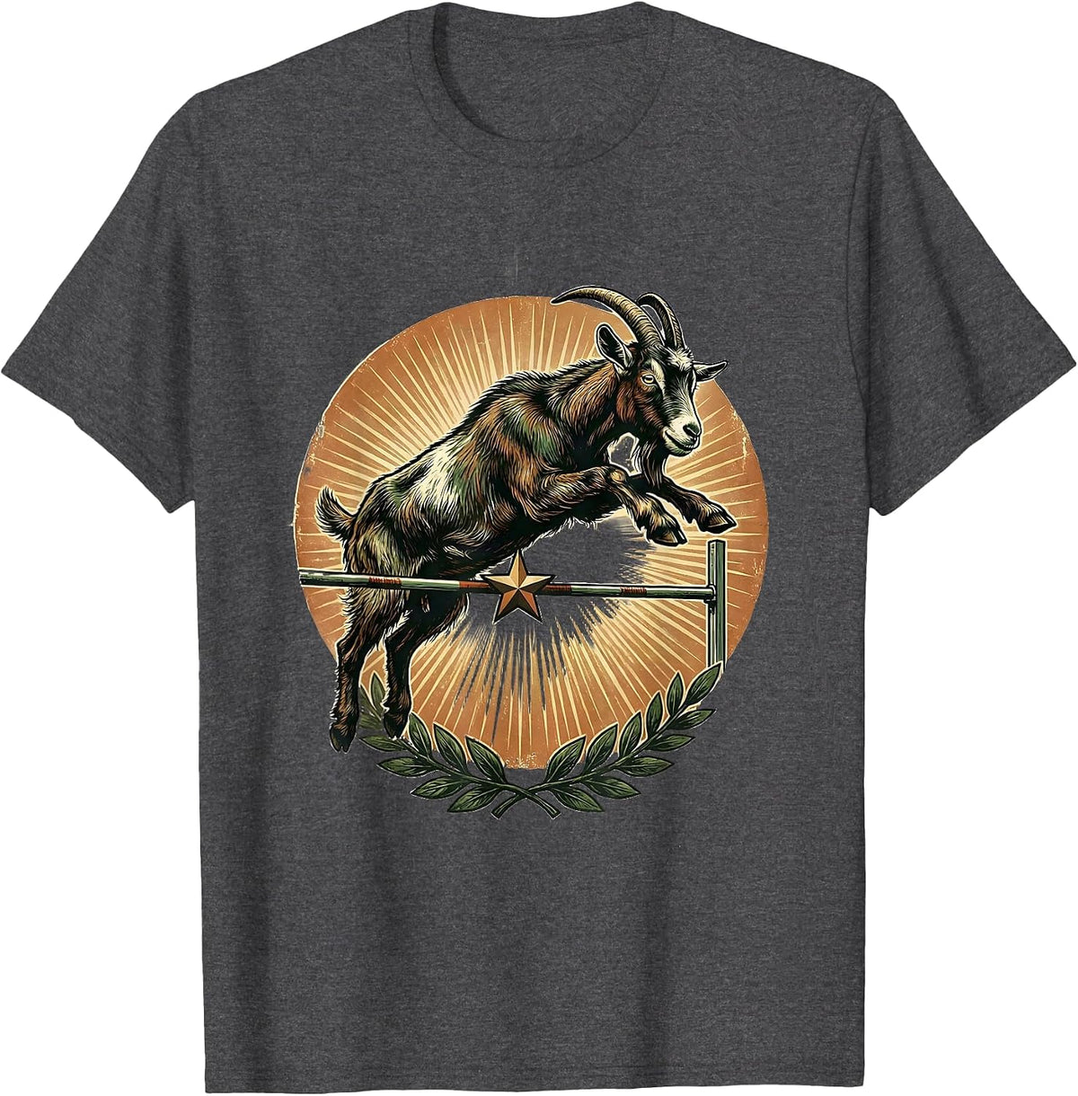 Goat High Jump Vintage Retro Farm Animal Humor T-Shirt - Dark Heather Grey