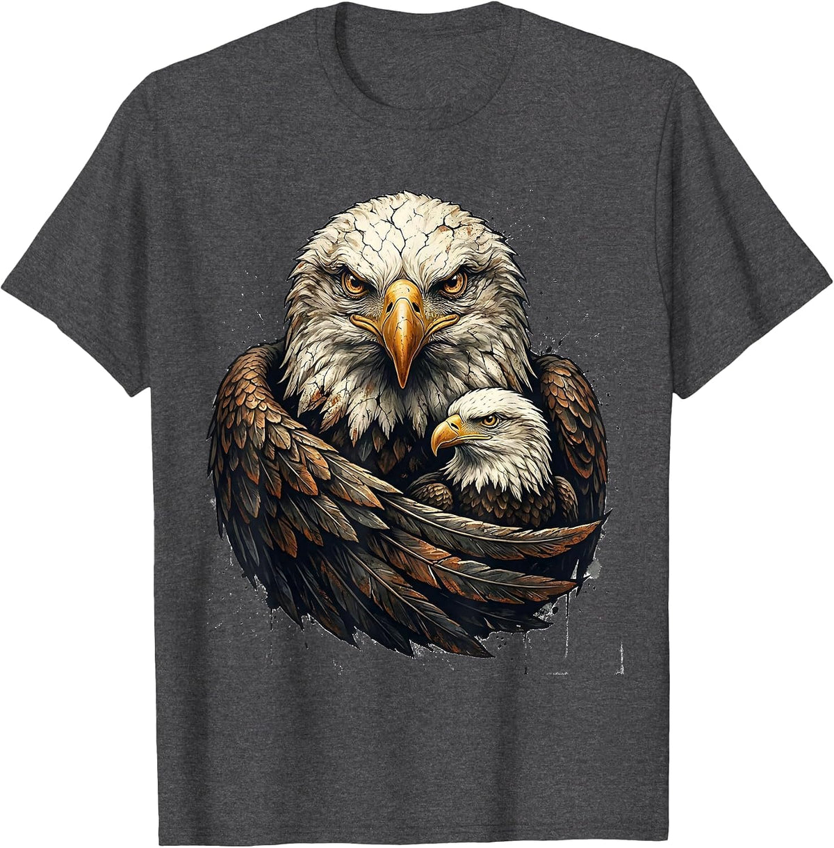 Men's Bald Eagle Family Vintage Distressed Mascot Pride T-Shirt - Dark Heather Grey