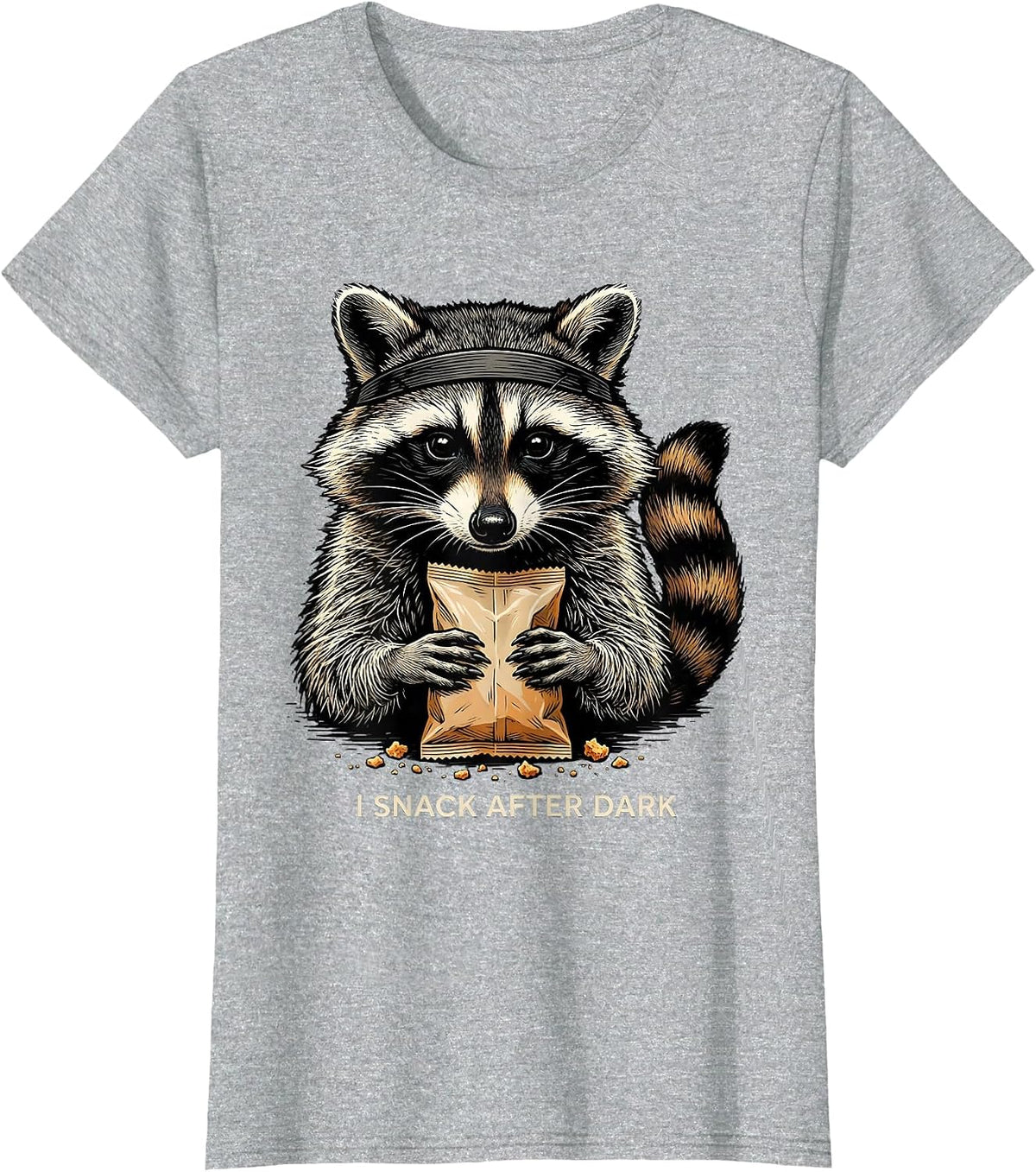 I Snack After Dark Funny Raccoon Trash Panda Meme Humor T-Shirt - Heather Grey