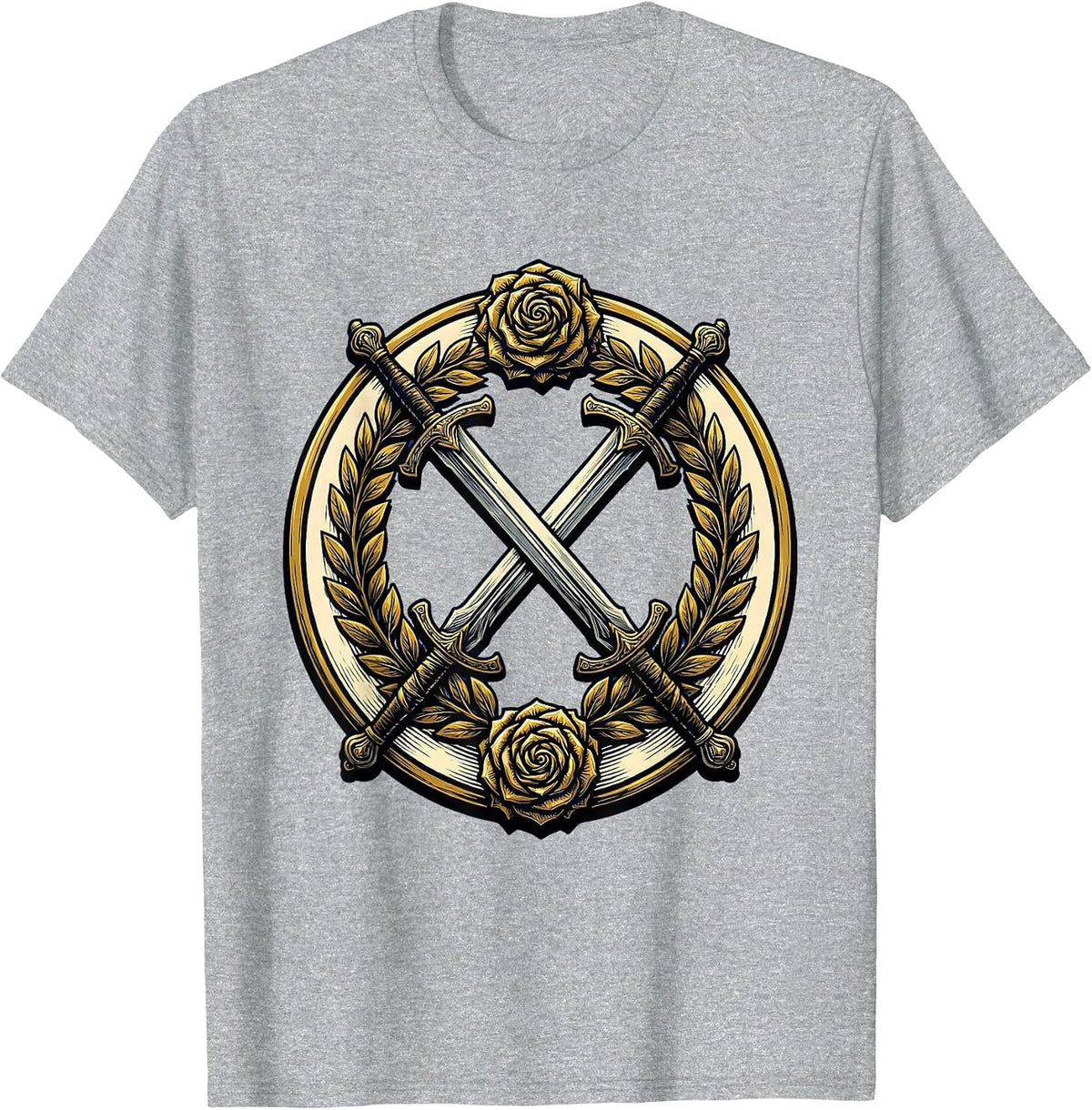 Men's Master Debater Crossed Swords Laurel Wreath Design T-Shirt - Heather Grey