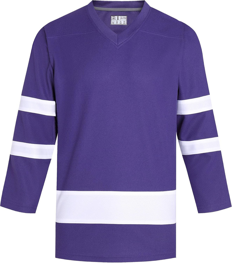 Blank Men's Ice Hockey Jerseys for Adult Unisex Authentic Team Game Shirts Long Sleeve Sports Fan Tops - Purple Jersey-white