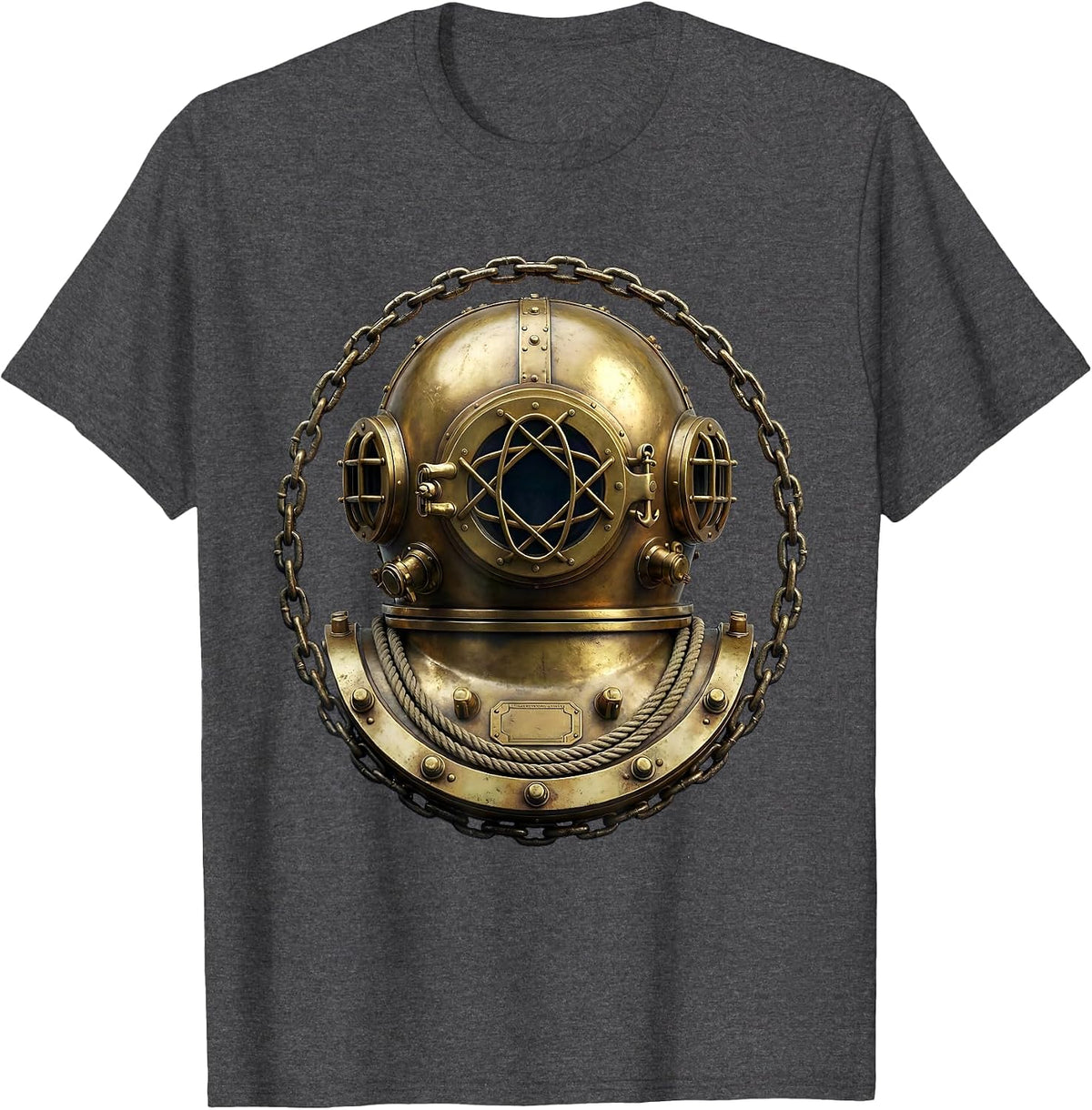 Vintage Deep Sea Diver Helmet Graphic T-Shirt - Dark Heather Grey