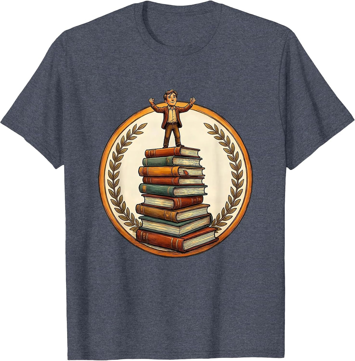Paraprofessional Standing Tall on Books Graphic T-Shirt - Heather Blue