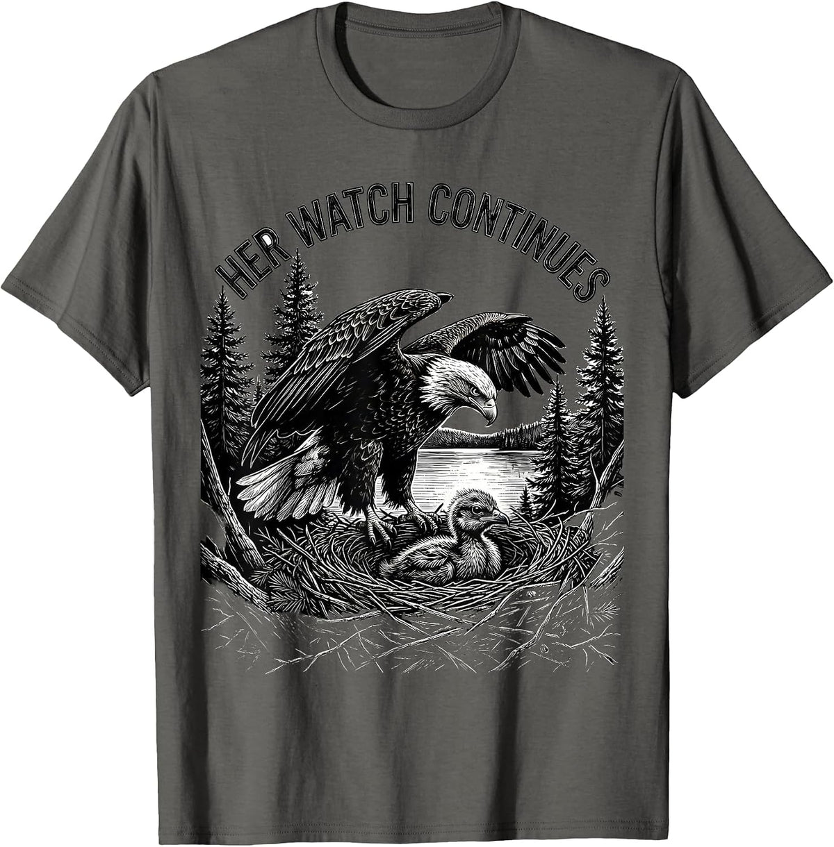 Men's Her Watch Continues Sentimental Memorial Bald Eagle Nature T-Shirt - Asphalt Grey
