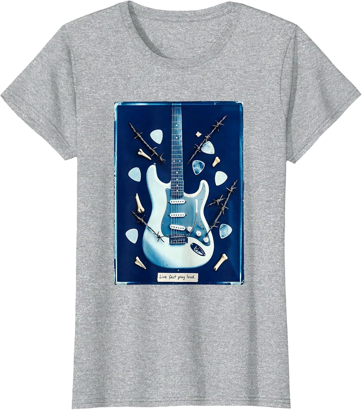 Live Fast Play Loud Metal Band Graphic Design T-Shirt - Heather Grey