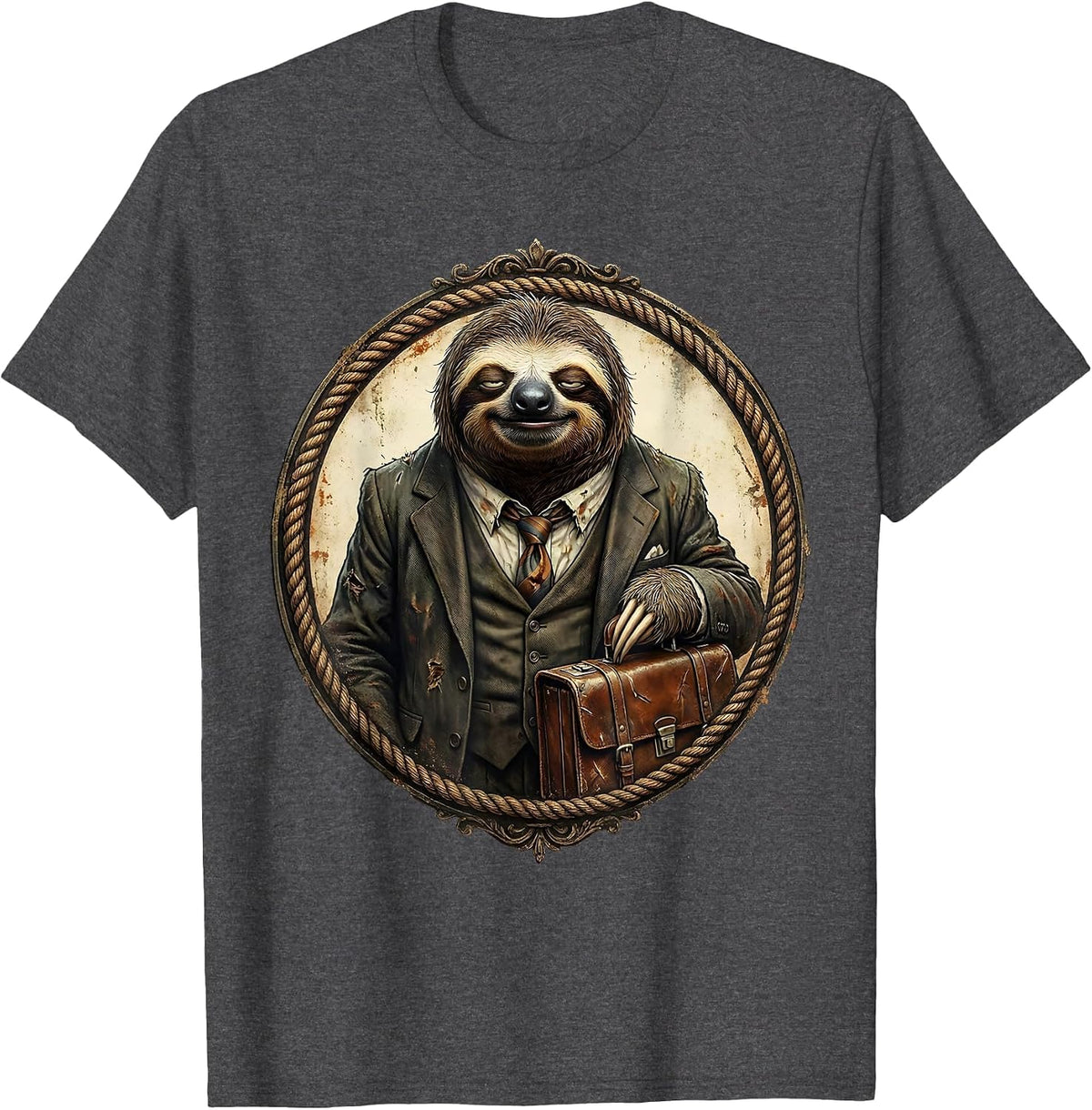 Sloth in Business Suit Funny Office Animal T-Shirt - Dark Heather Grey