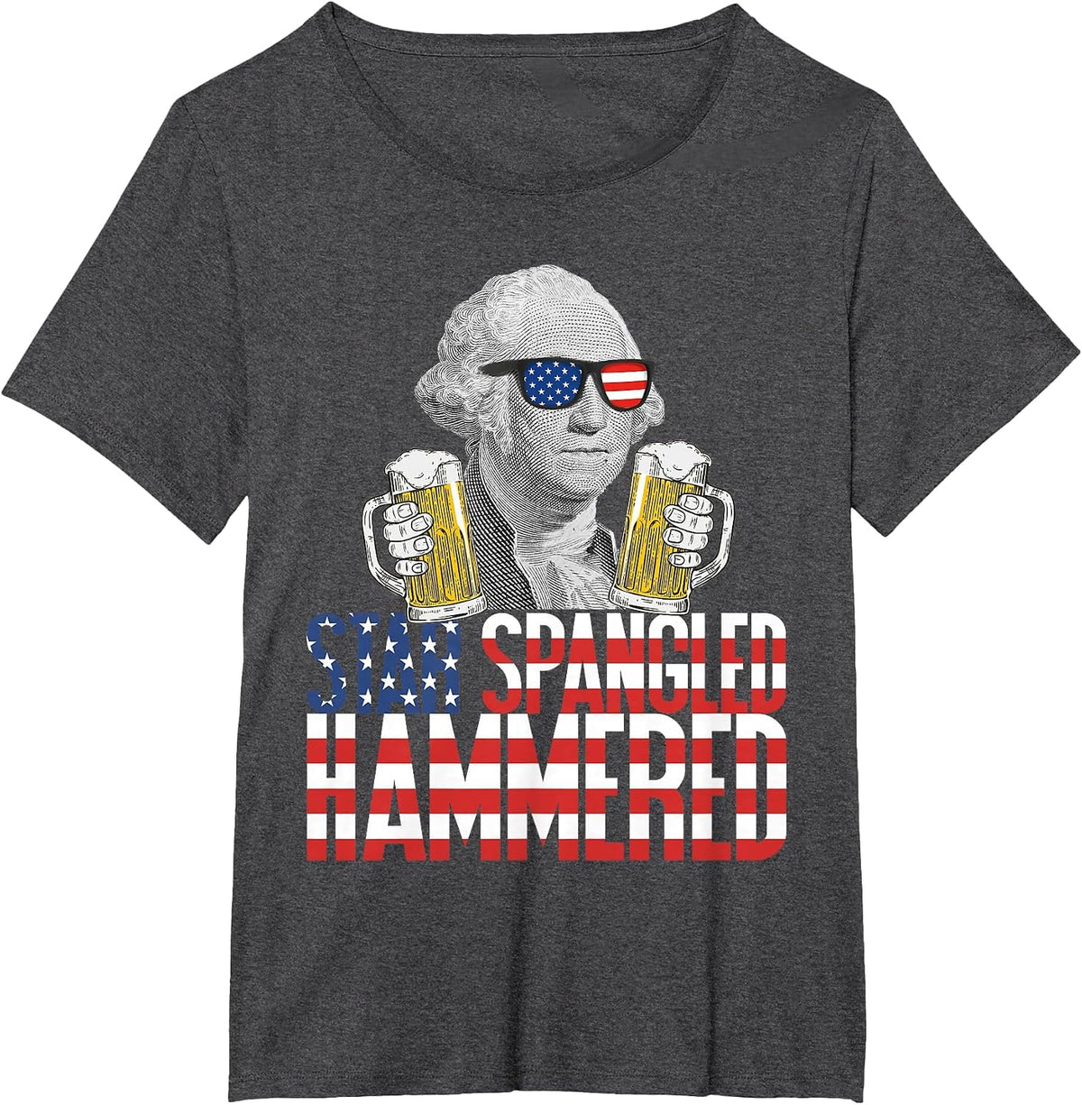 Star Spangled Hammered George Washington Beer Lover T-Shirt - Dark Heather Grey