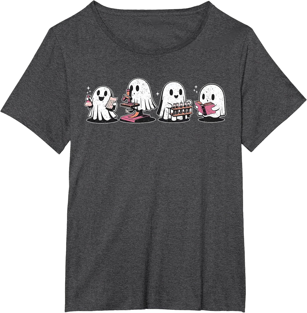 Cute Halloween Science Chemistry Ghost Laboratory Teacher T-Shirt - Dark Heather Grey
