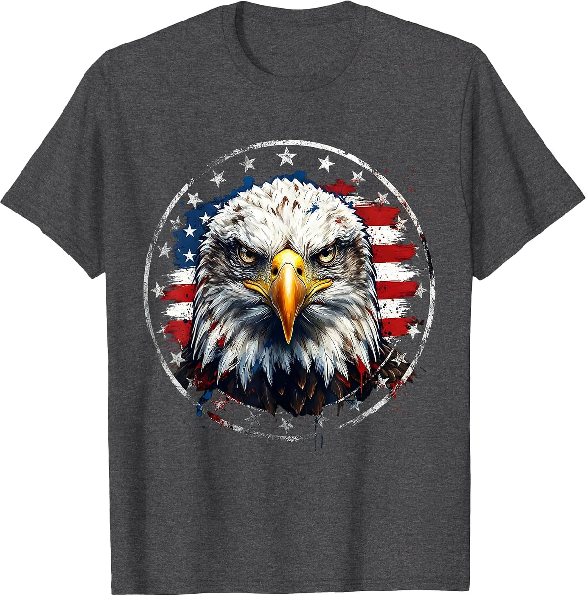 Fierce Bald Eagle Close-Up Patriotic Design T-Shirt - Dark Heather Grey