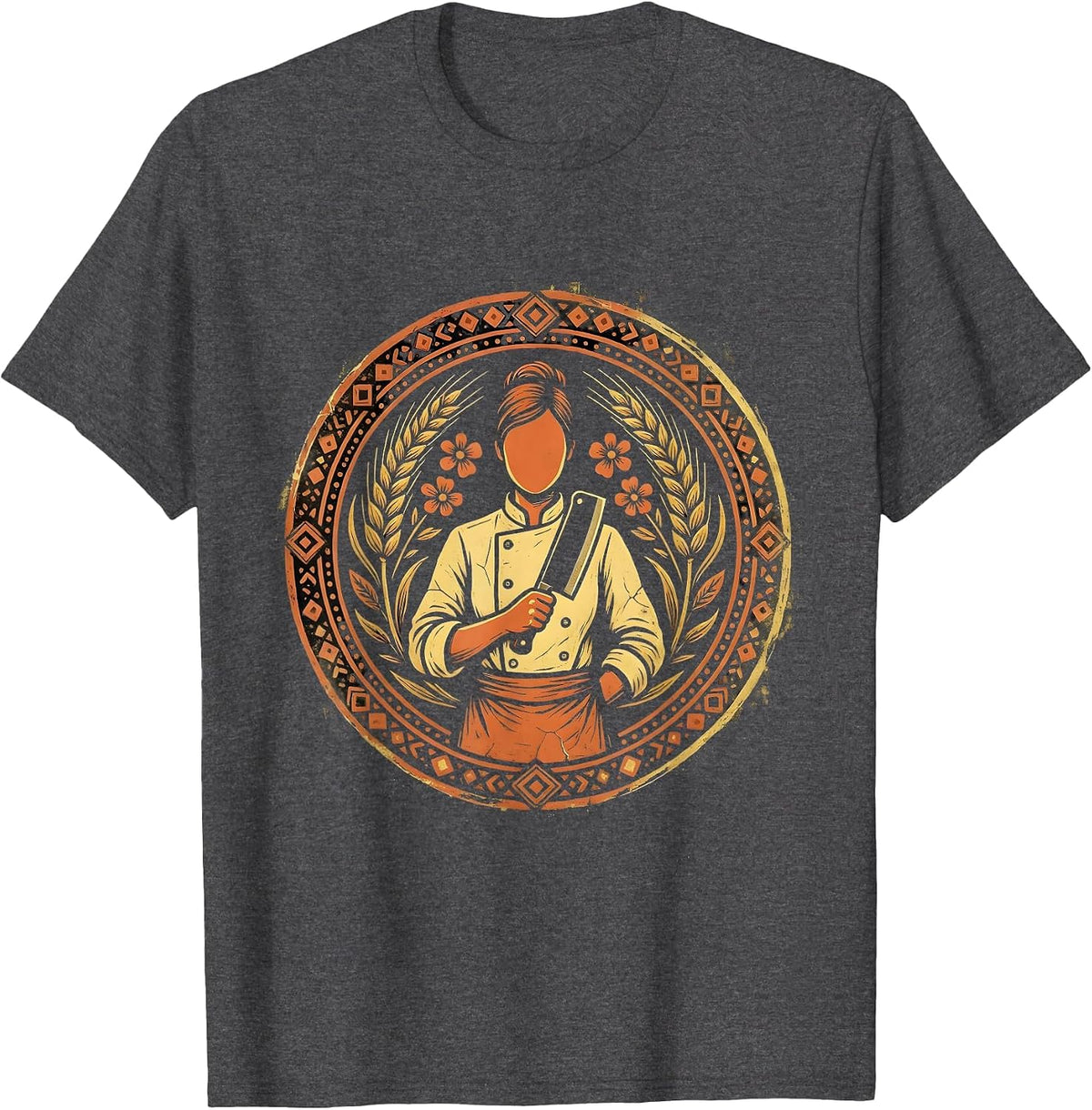 Labor Day Chef Illustration Graphic Tee T-Shirt - Dark Heather Grey