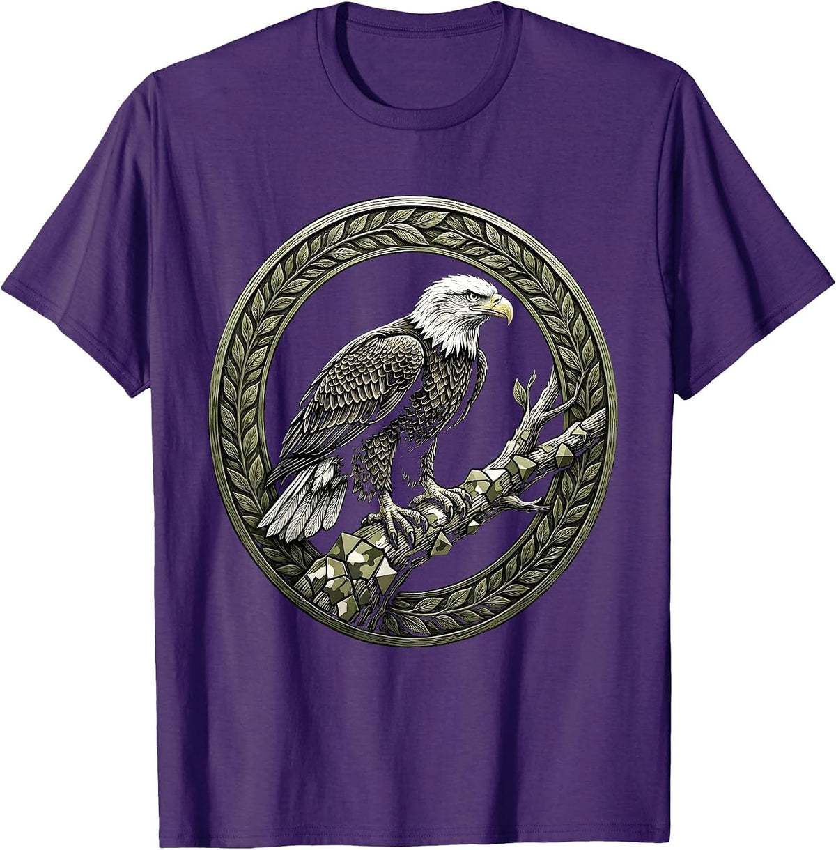 Men's Bald Eagle Camo Branch Wildlife Illustration T-Shirt - Purple