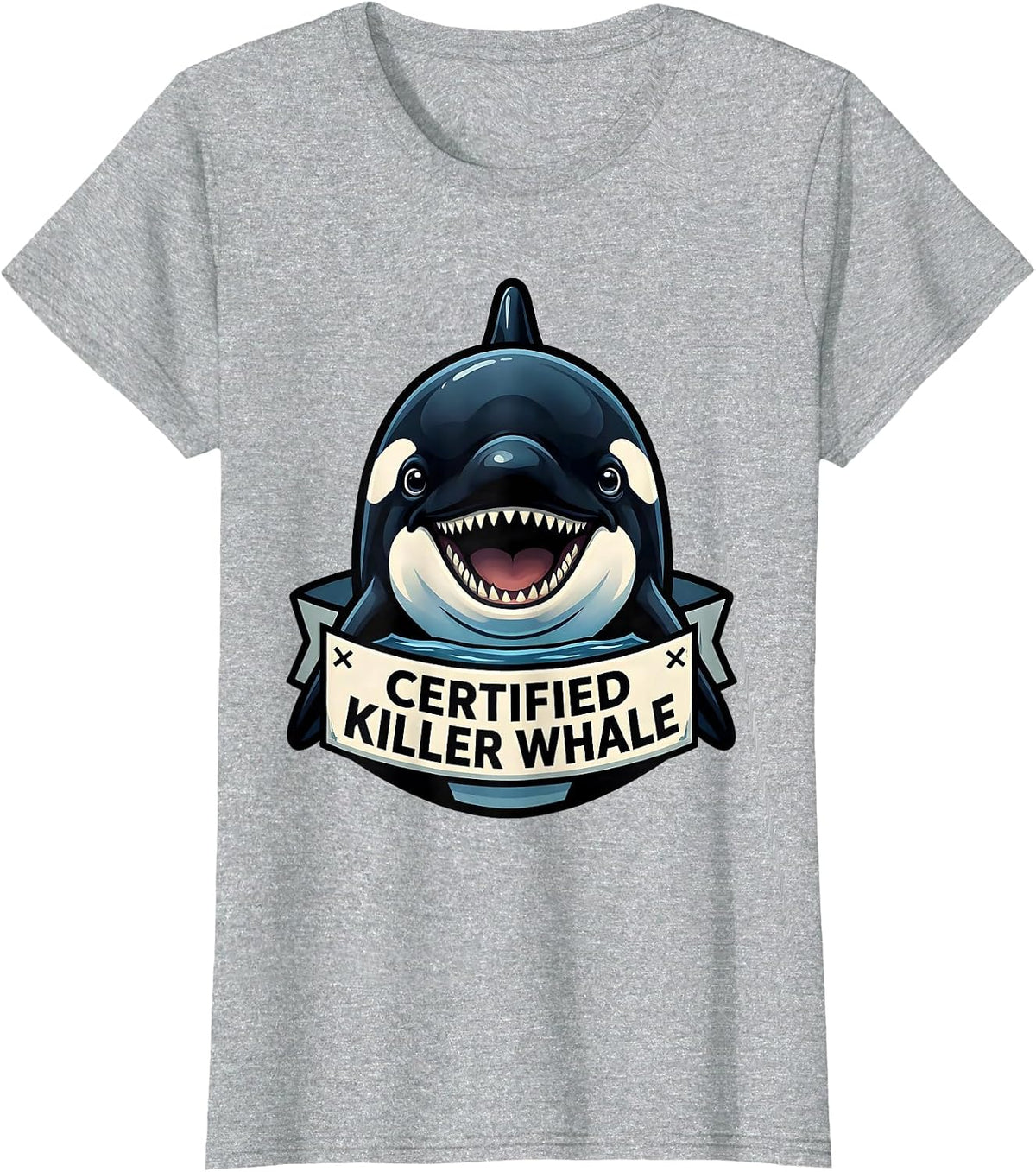 Certified Killer Whale Cartoon Orca Ocean Wildlife Lover T-Shirt - Heather Grey