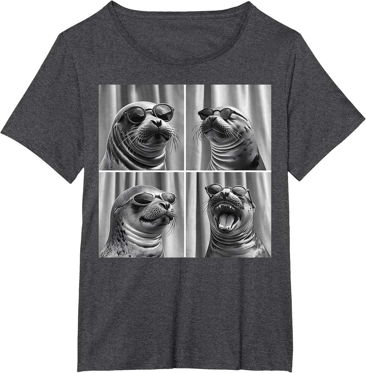 Seal with Sunglasses Sea Lion Ocean Animal Photobooth T-Shirt - Dark Heather Grey