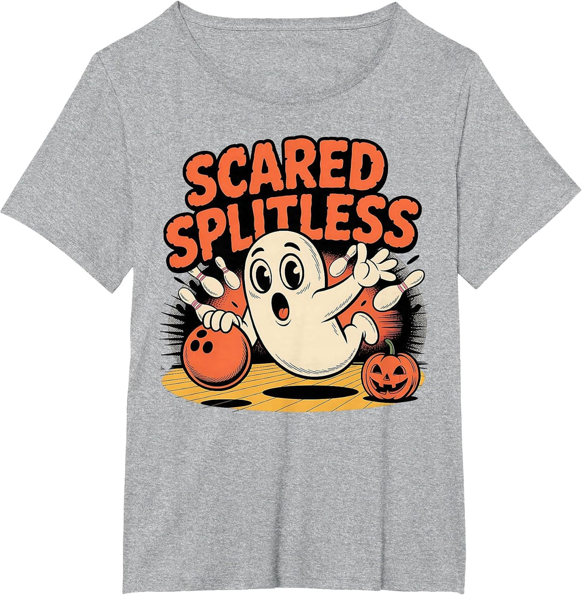 Scared Splitless Ghost Bowling Halloween Fun Design T-Shirt - Heather Grey
