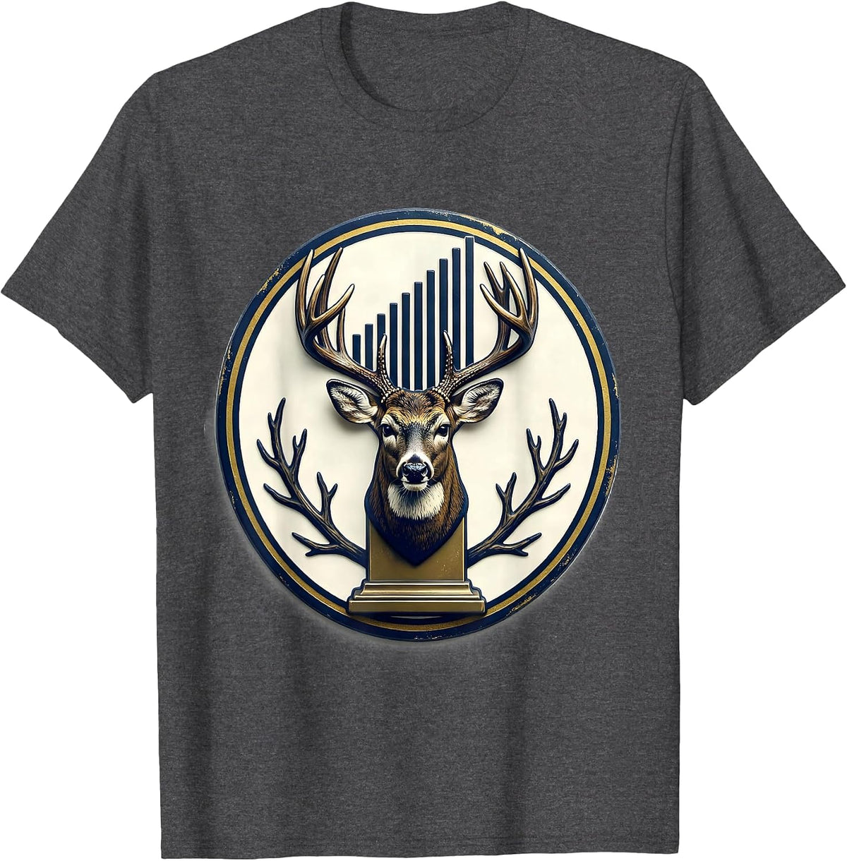 Men's Whitetail Crown Emblem Funny Hunting Dad Gift T-Shirt - Dark Heather Grey