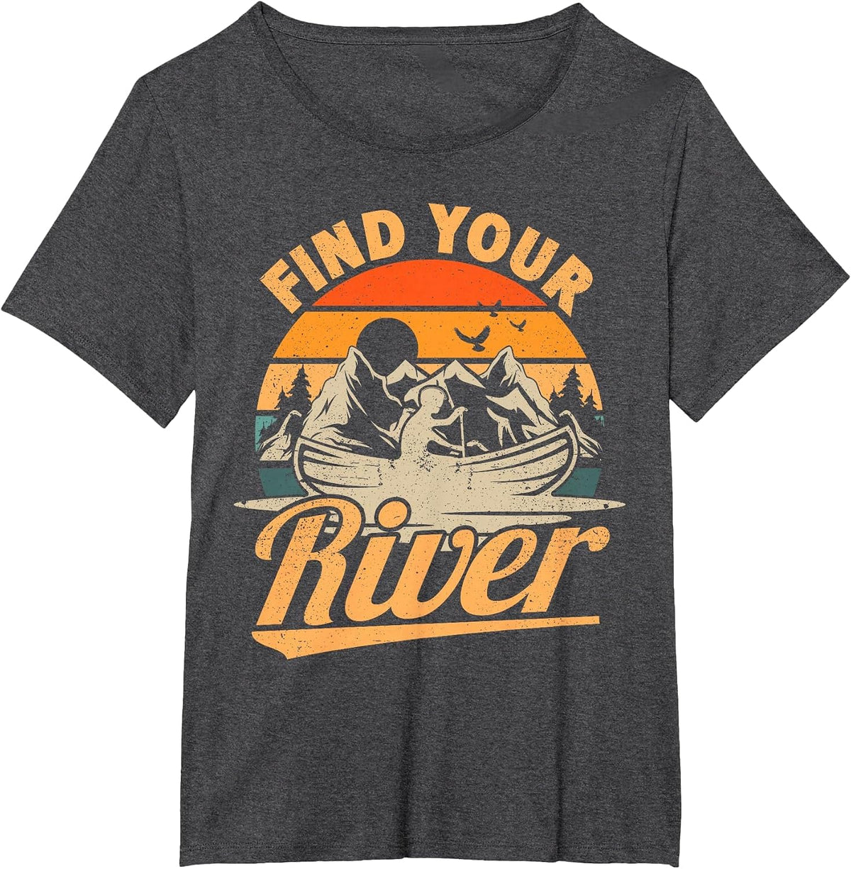 Find Your River Retro Canoe Boat Canoeing T-Shirt - Dark Heather Grey