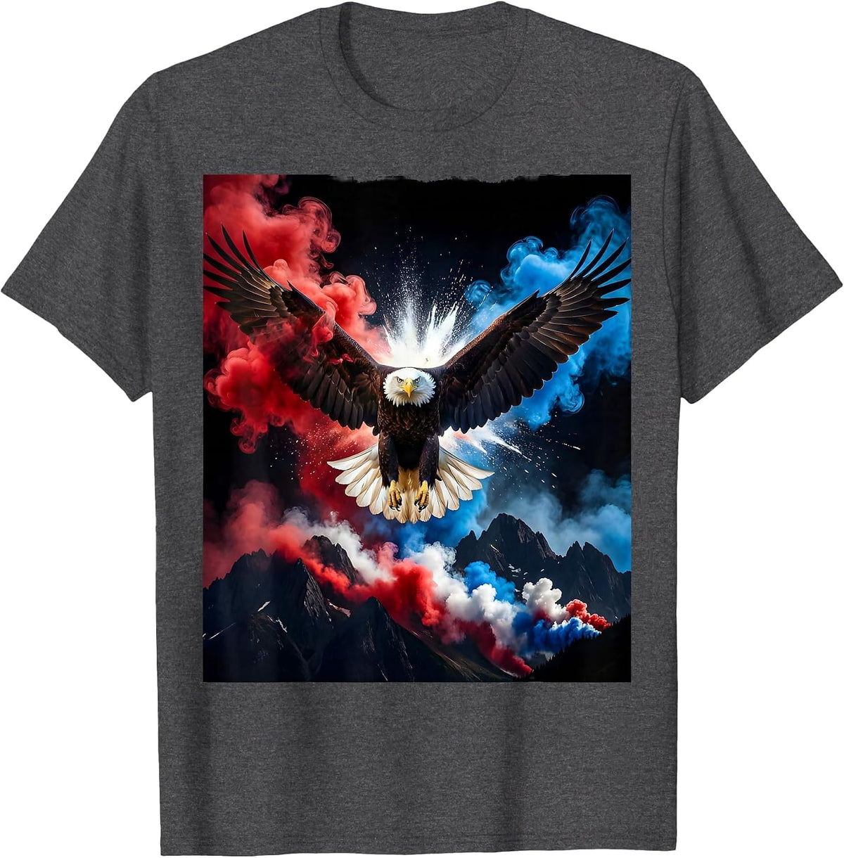 Men's Bald Eagle Soaring Over Mountain Range T-Shirt - Dark Heather Grey