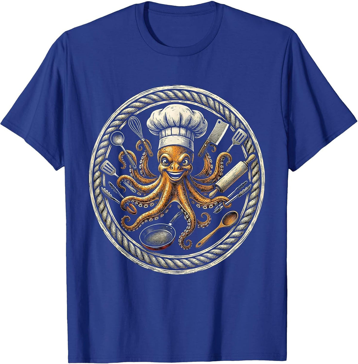 Men's Octopus Chef Juggling Kitchen Utensils T-Shirt - Royal Blue