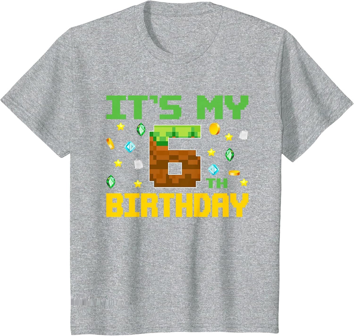 Birthday Boy It's My 6th Birthday Video Game Pixel Number T-Shirt - Heather Grey