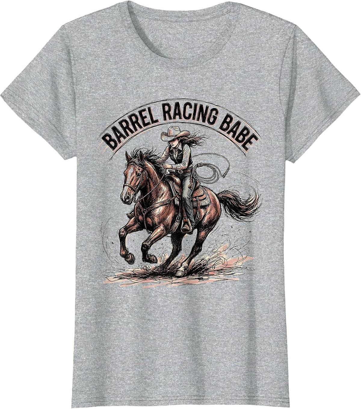 Barrel Racing Babe Western Rodeo Design T-Shirt - Heather Grey